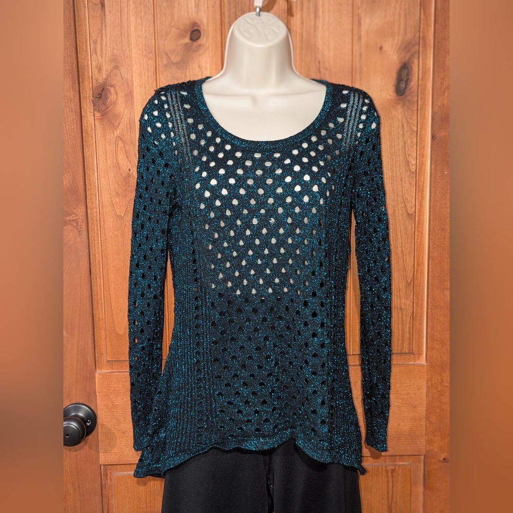 Rock & Republic Black and Blue Sparkle Knit Top